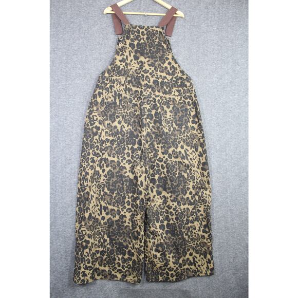 NEW Womens Cider Leopard Cheetah Print Denim Jeans Extra Wide Leg Bib Baggy 2XL - Picture 2 of 5